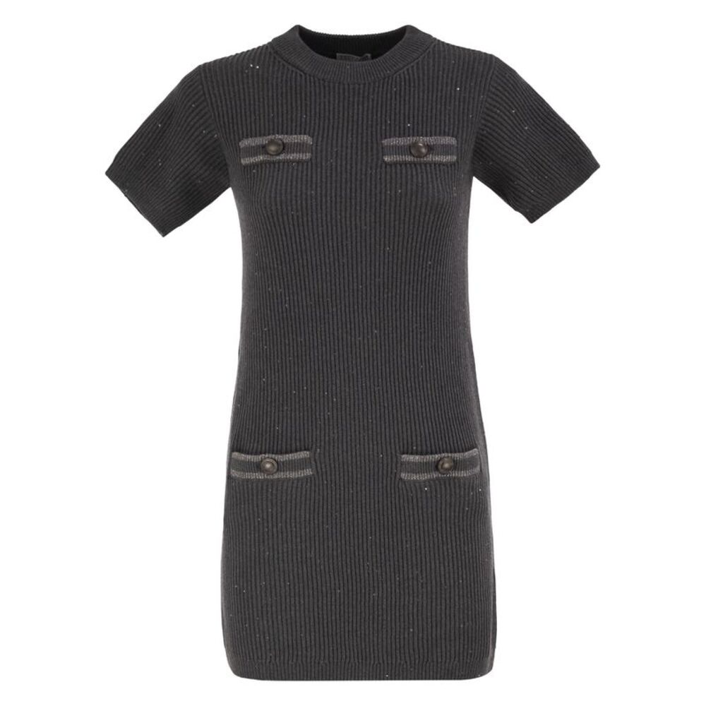 Brunello Cucinelli Women Ribbed Knit Dress With Sequins And Patch Pockets